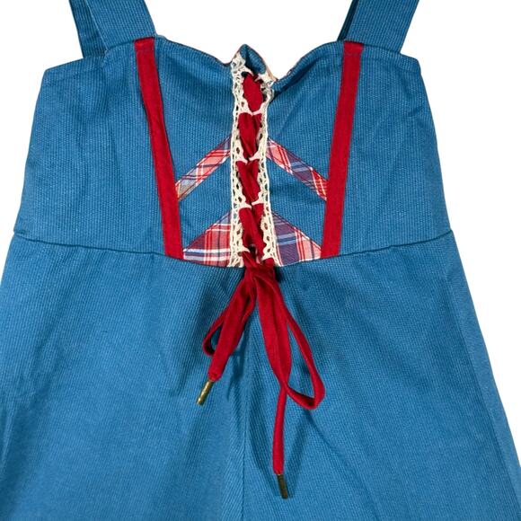 JCPenney VTG Girl's 6 Cotton Blend No Iron Corduroy Jumper Dress Plaid Trim READ - Picture 3 of 10